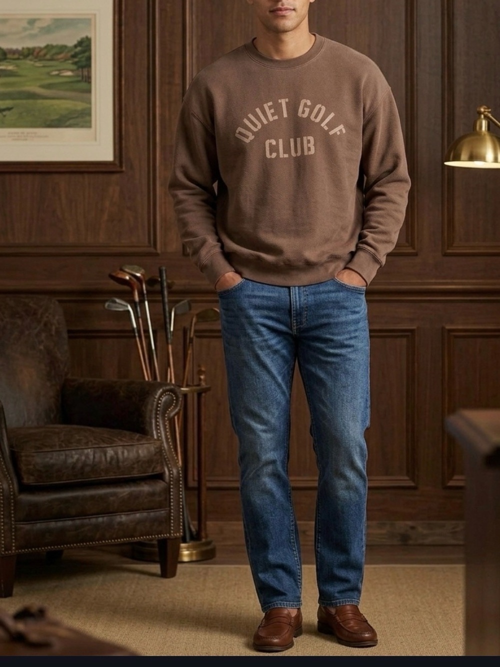Quiet Golf Club Sweathsirt Mens Size Small Brown Crewneck Sweatshirt